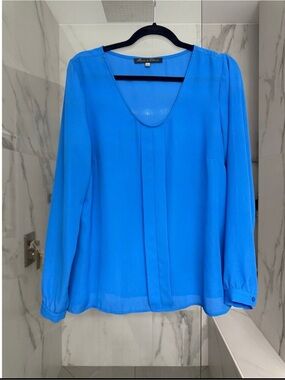 Rose + Olive Long Sleeves Chiffon Blouse, Blue, Large